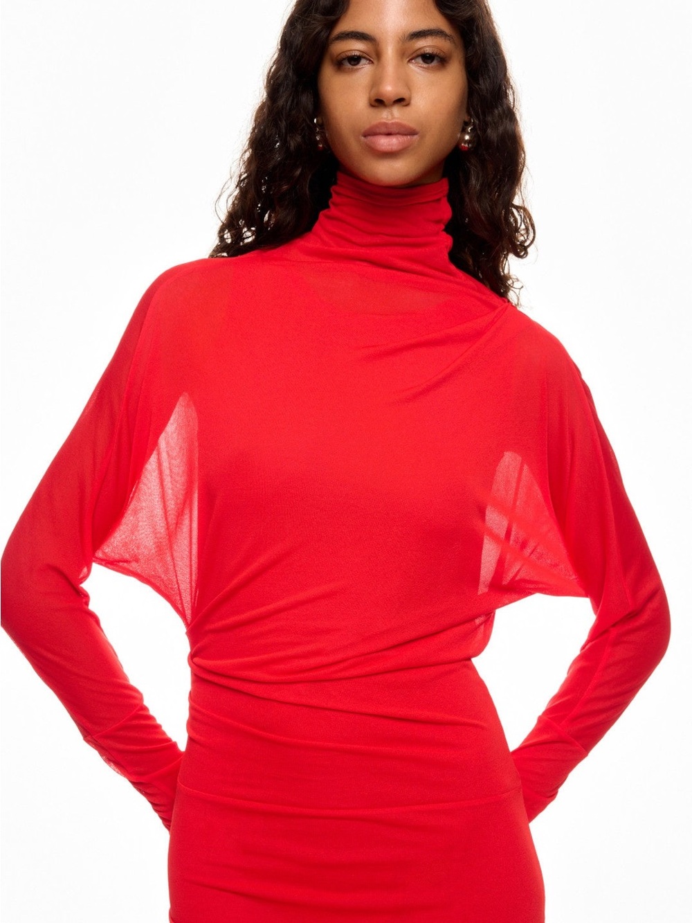 Red High-Neck Sheer Maxi Dress - Picture 5 of 8
